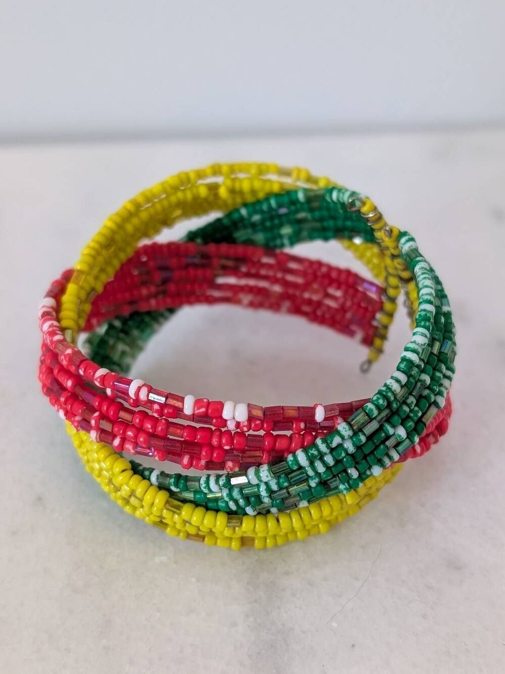 Handmade Seeded Bead Rastafarian Cuff Bracelet